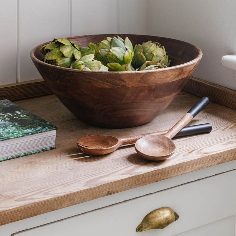 Rustic farmhouse-style brown wooden serving bowl