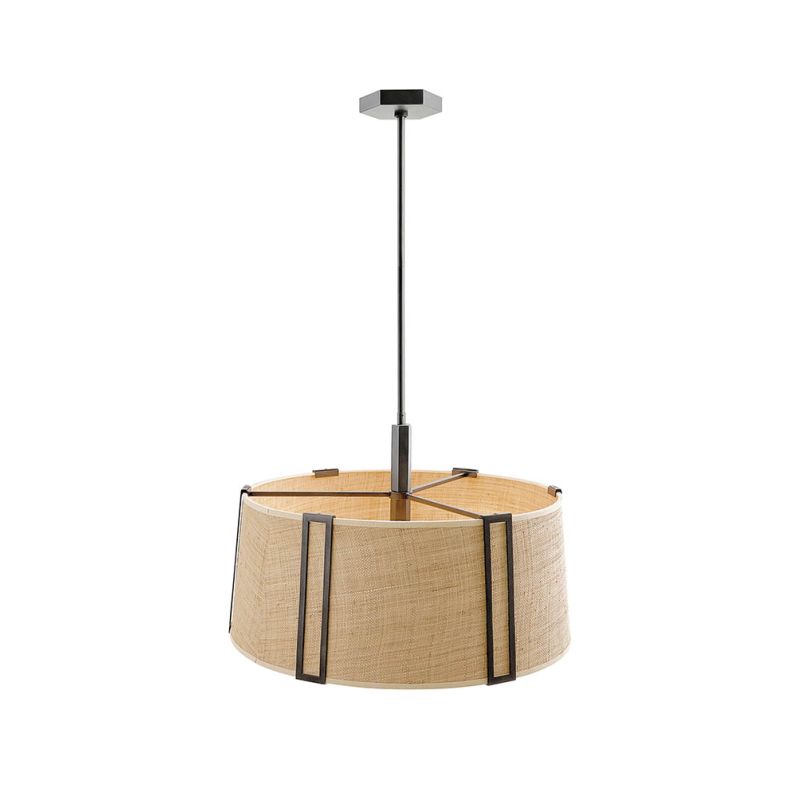 Rattan shade ceiling light with bronze accents