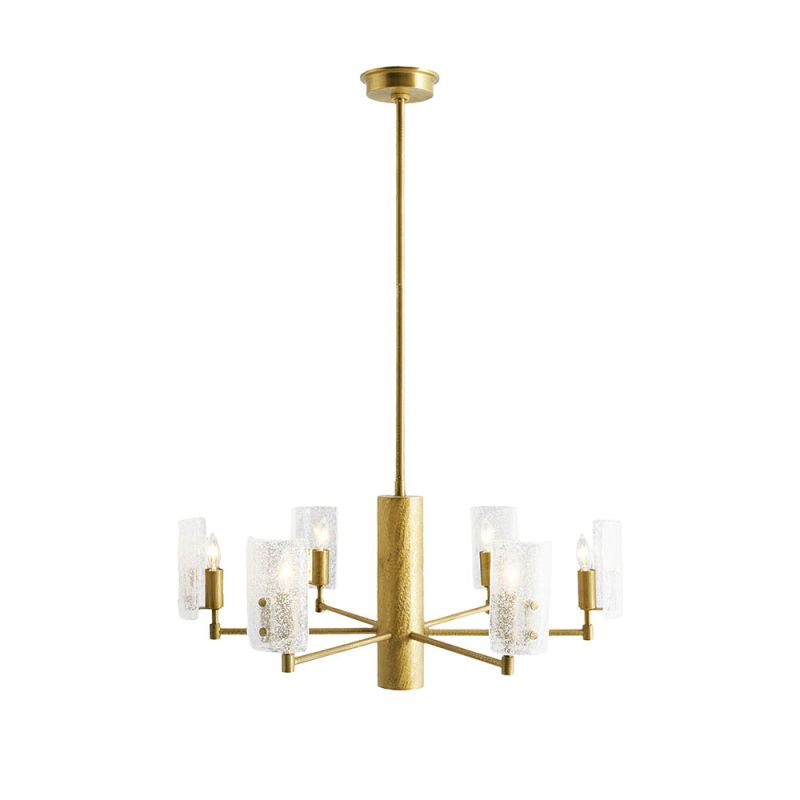 Brass ceiling light with six textured glass shades