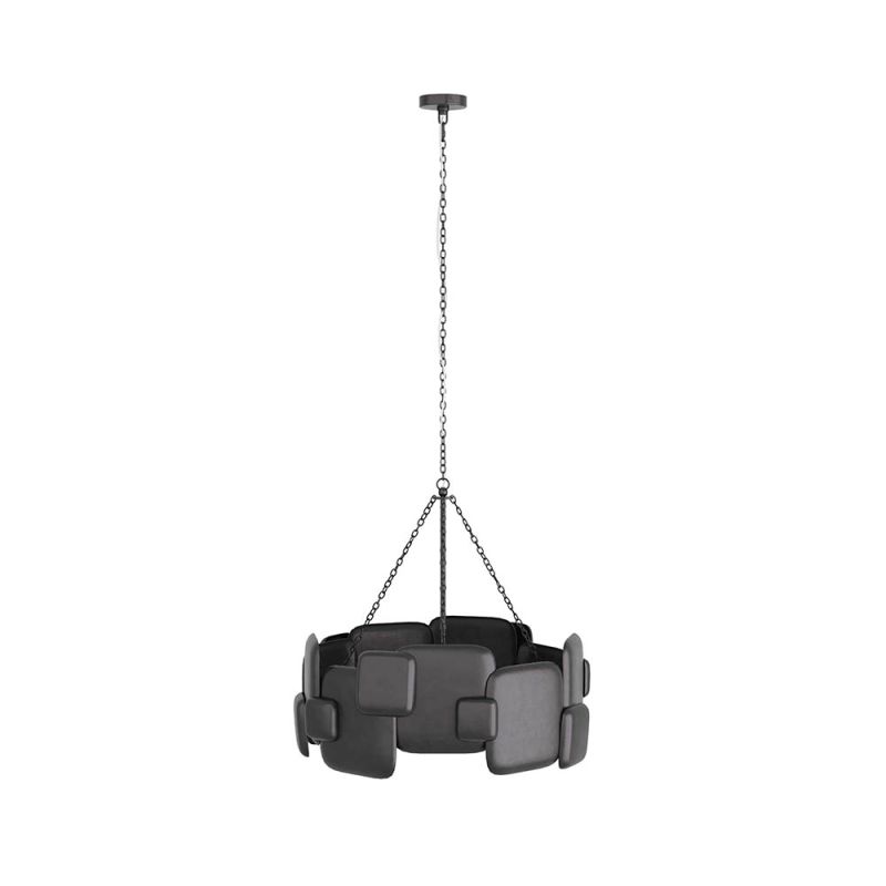 Blocky black chandelier with chain suspension