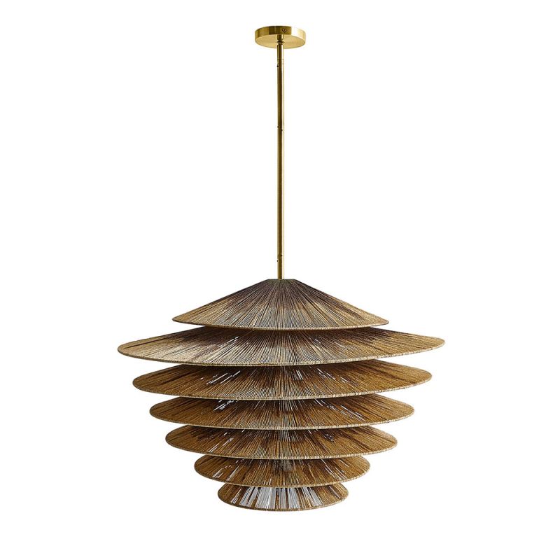 Ceiling light consisting of layered rattan discs 