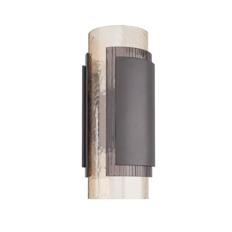 Glamourous wall sconce in textured, frosted glass and dark grey metal