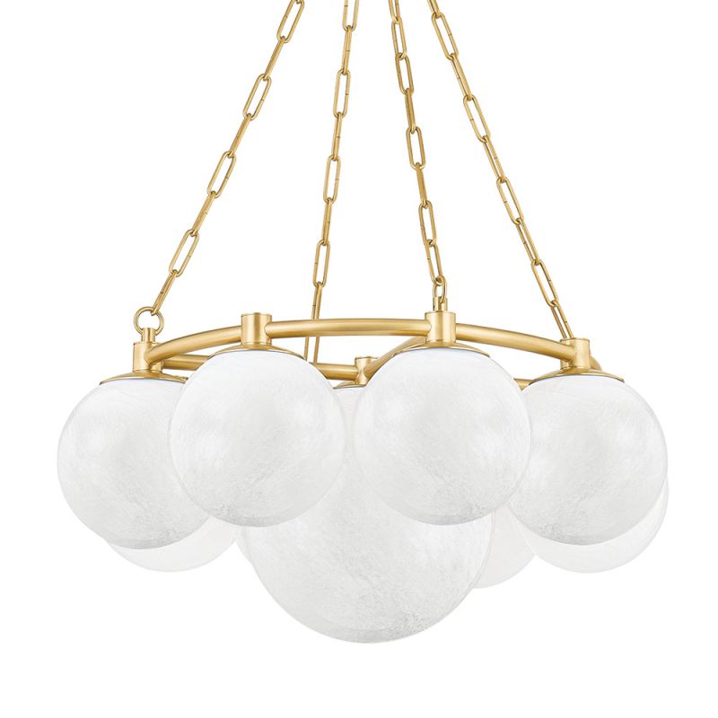 Chandelier with multiple globed shaped bulbs, resembling a cloud