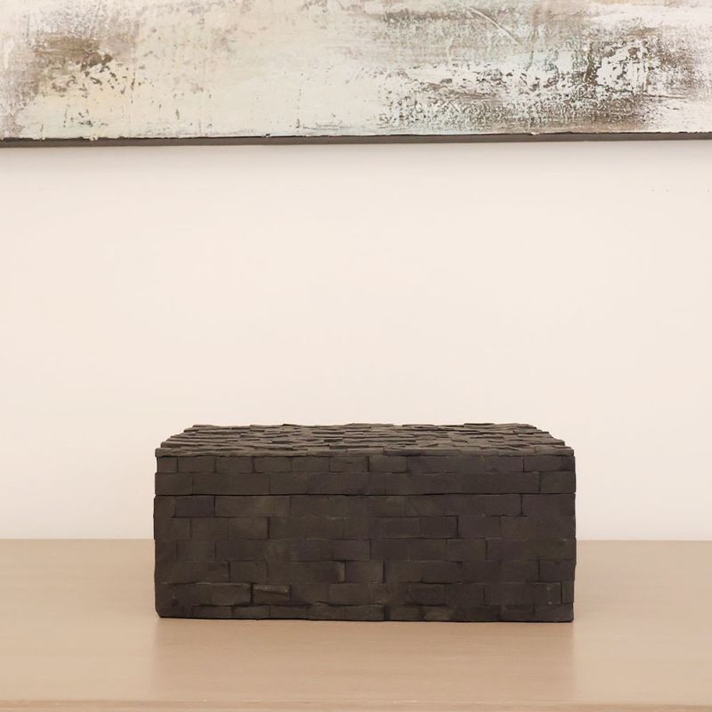 Black storage box with stone mosaic finish 