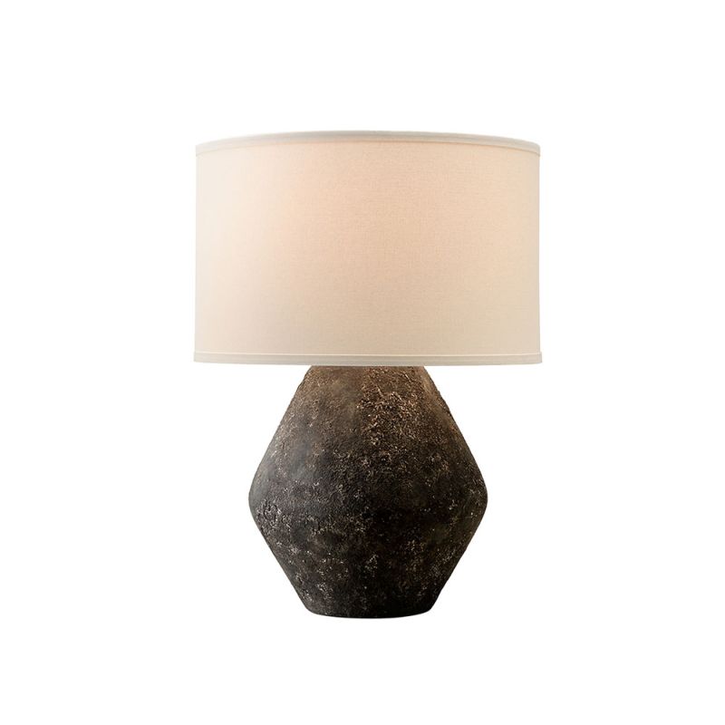 Side lamp with stone base and white shade