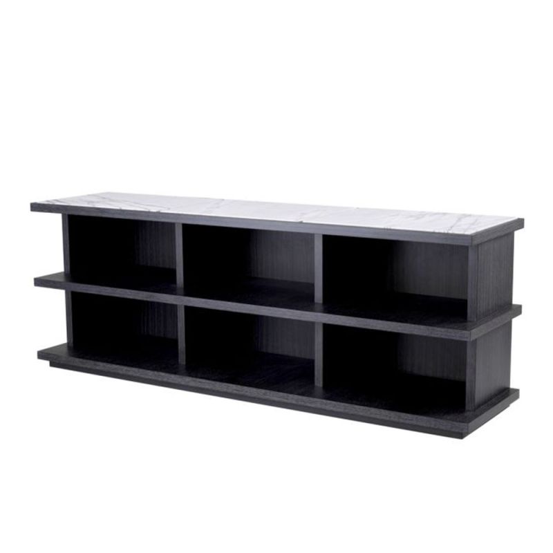 Charcoal Grey Cabinet with six compartments and a marble top