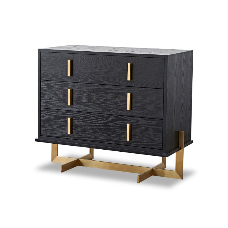 Art deco inspired wooden chest with three drawers and brass handles 