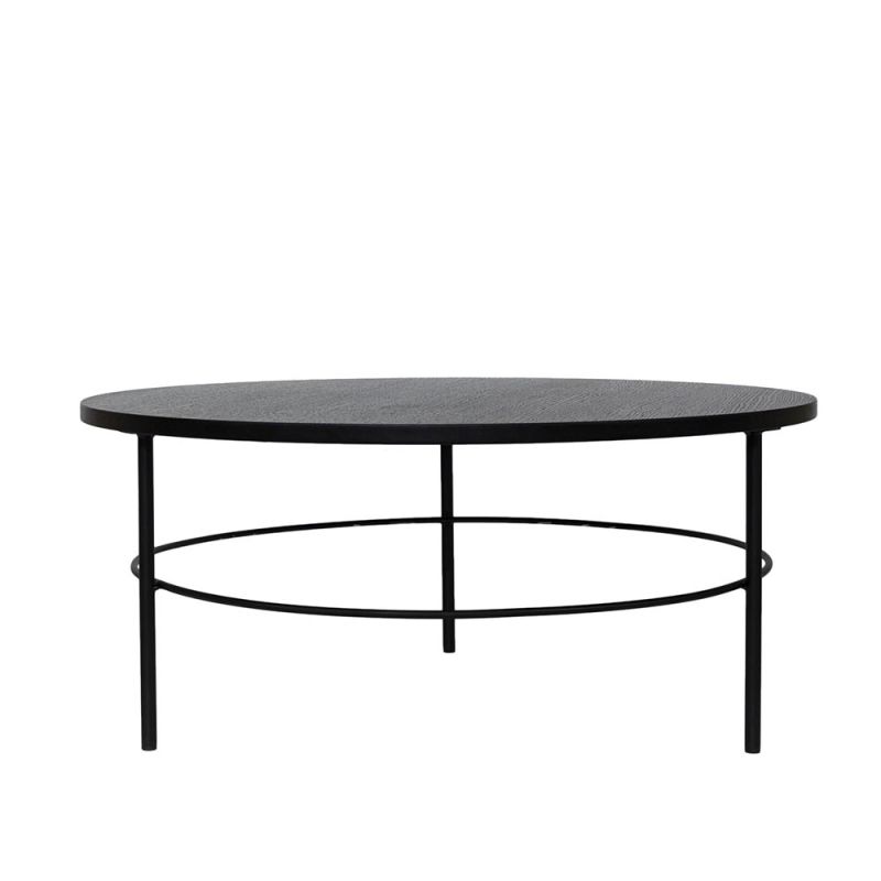 Round minimalist inspired coffee table in oak wood black finish