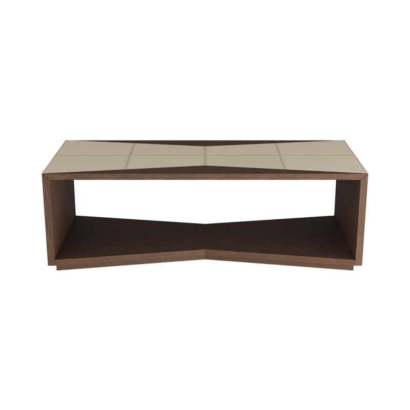 Wooden coffee table with leather top and lower shelf