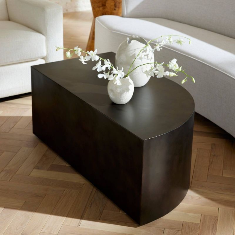 Sleek bronze plated coffee table with one curved edge