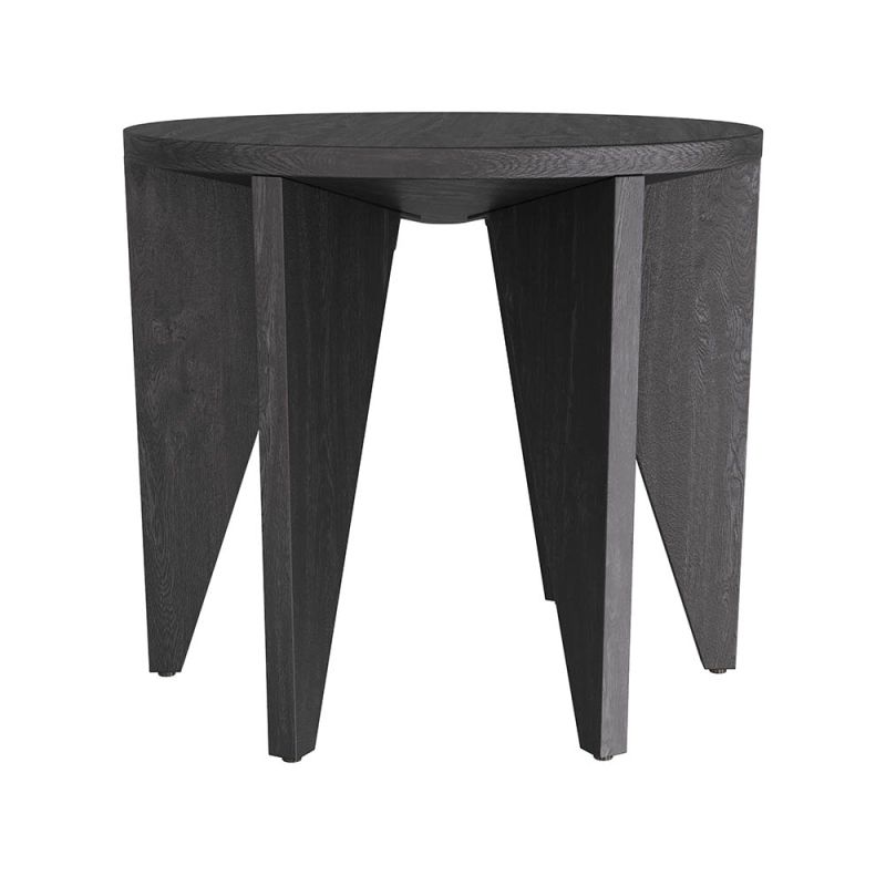 Ebony wood round side table with six inverted, conical legs