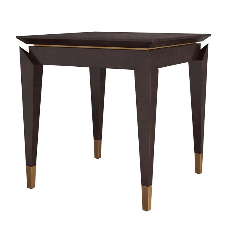 Vintage-style square accent table with angled legs and brass tips