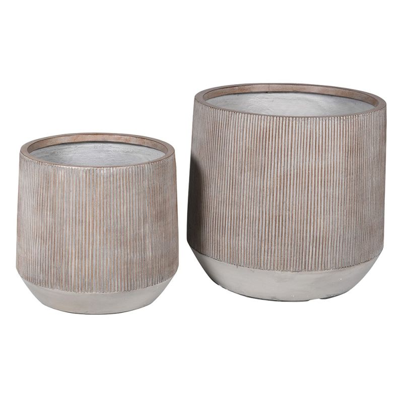 Set of two ribbed planters in grey and brown tones