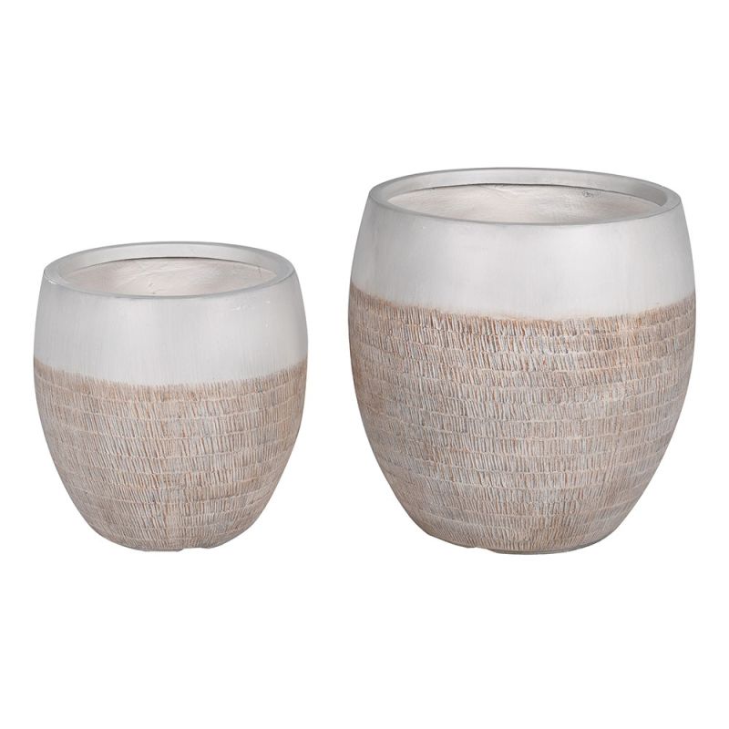 Set of two grey planters with brown textured details