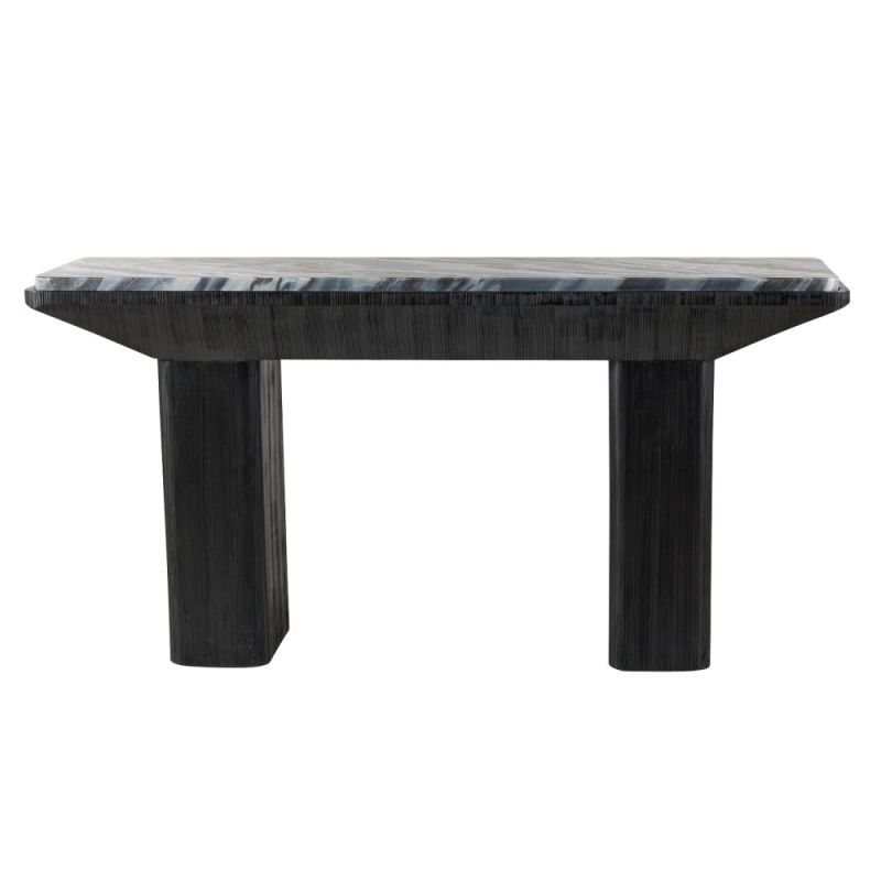 Galaxy marble-topped console table with black wooden base