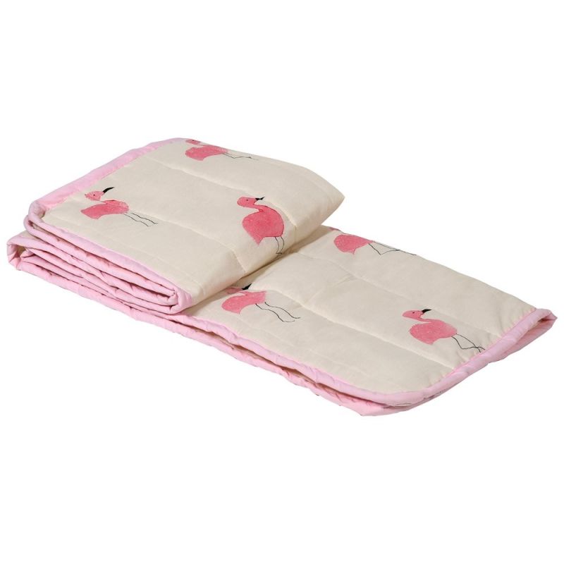 Pink and cream flamingo print bedspread