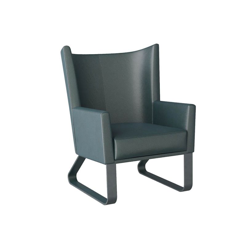 Modernised blue wrapped-leather wingback chair 