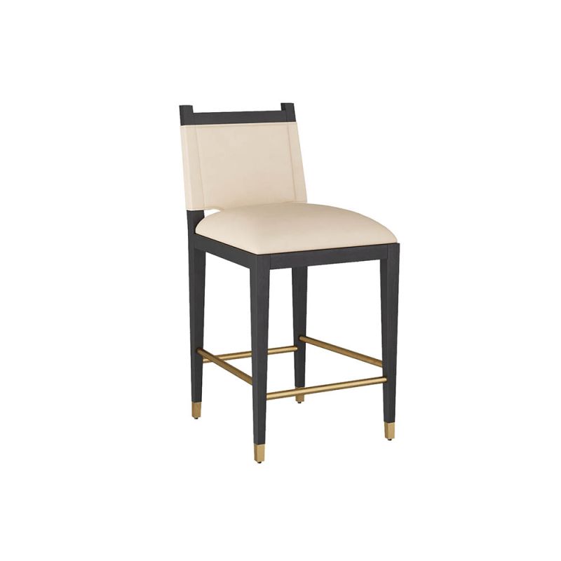 Cream leather counter stool with black wooden frame