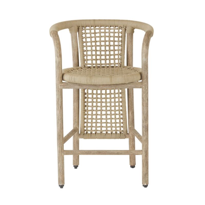 Wicker-style bar stool with cape effect back piece