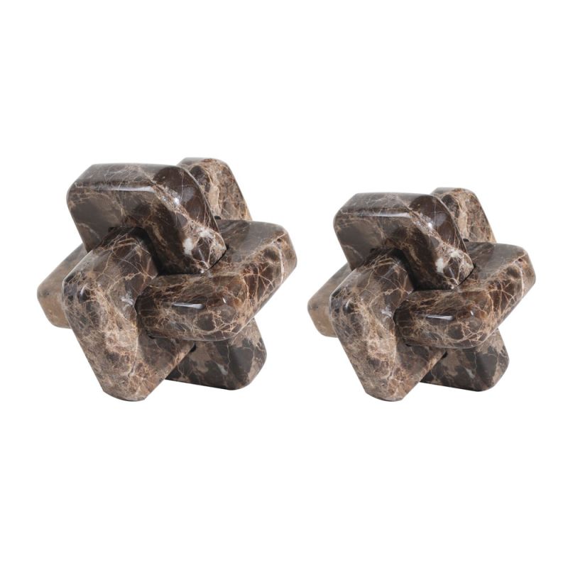 Set of 2 interlocked brown marble sculptures