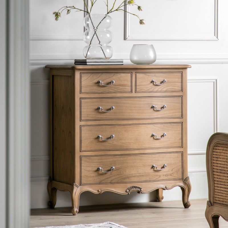 French-style wooden chest of five drawers