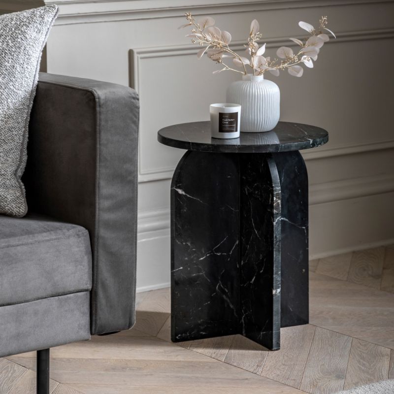 Marble top side table with curved base