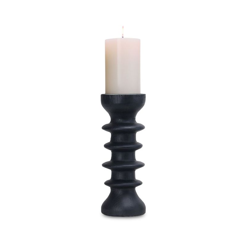 Black resin candle holder featuring four decorative spheres