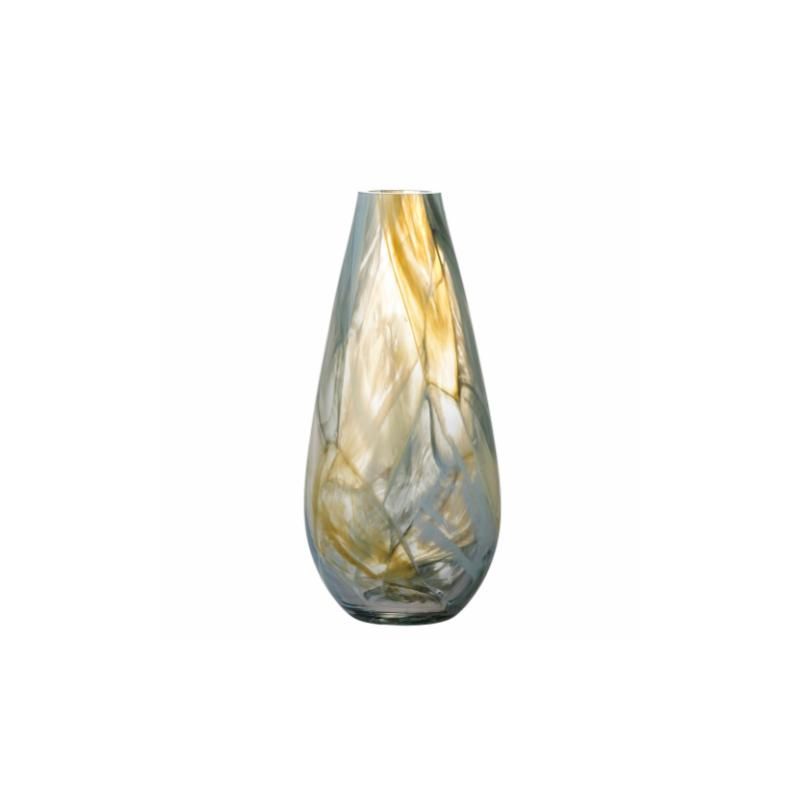 Elegant mouthblown glass vase in muted yellow and blue