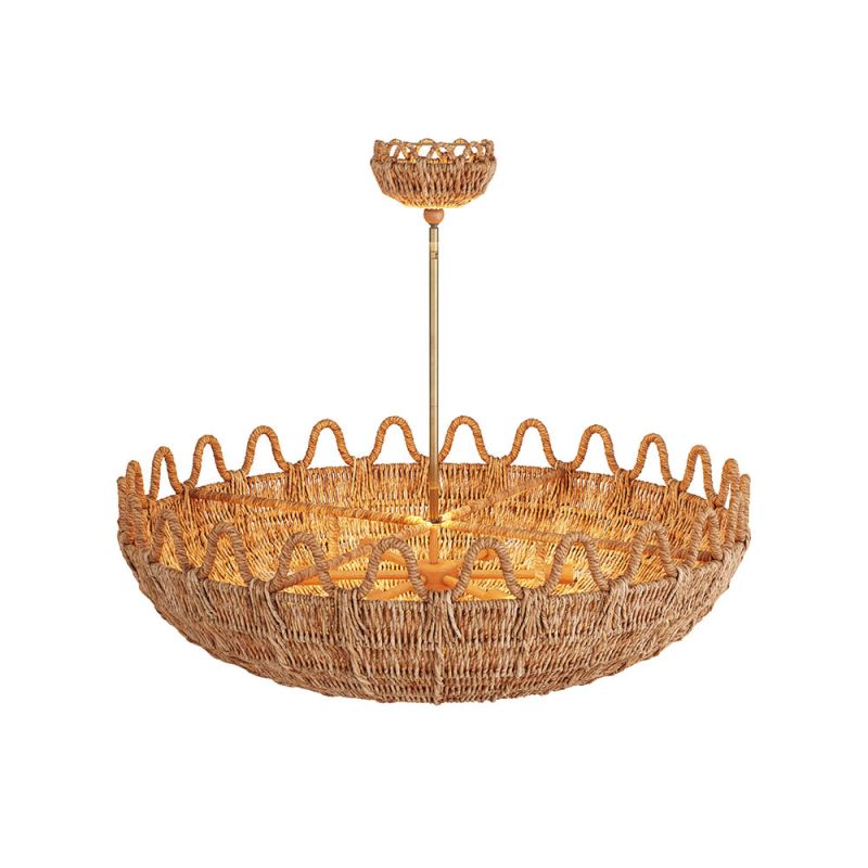 Woven natural rattan chandelier with wave detail