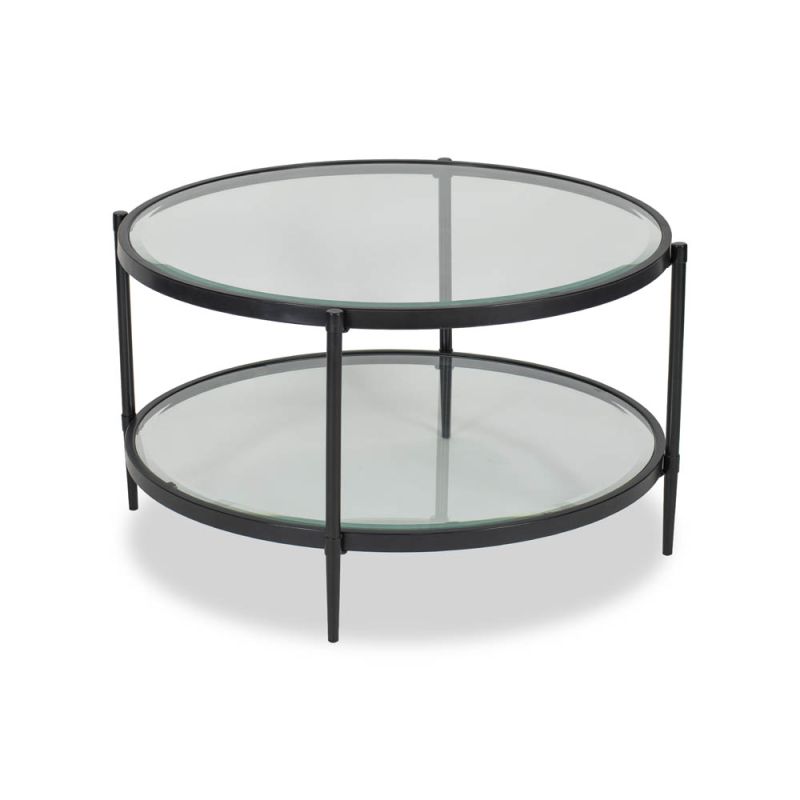 Sturdy coffee table with circular frame and brushed bronze finish