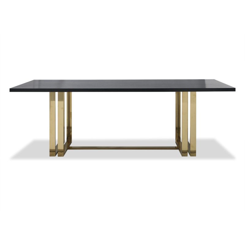 Black grain dining table with sturdy yet delicate polished brass-finished stainless steel legs