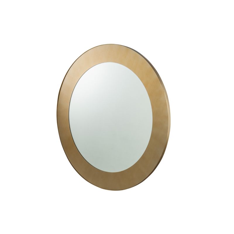 Circular wall mirror with brass frame