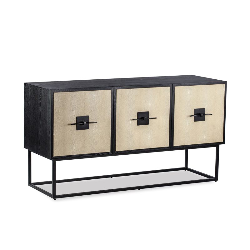 Sophisticated sideboard with beige shagreen top and black solid wood frame