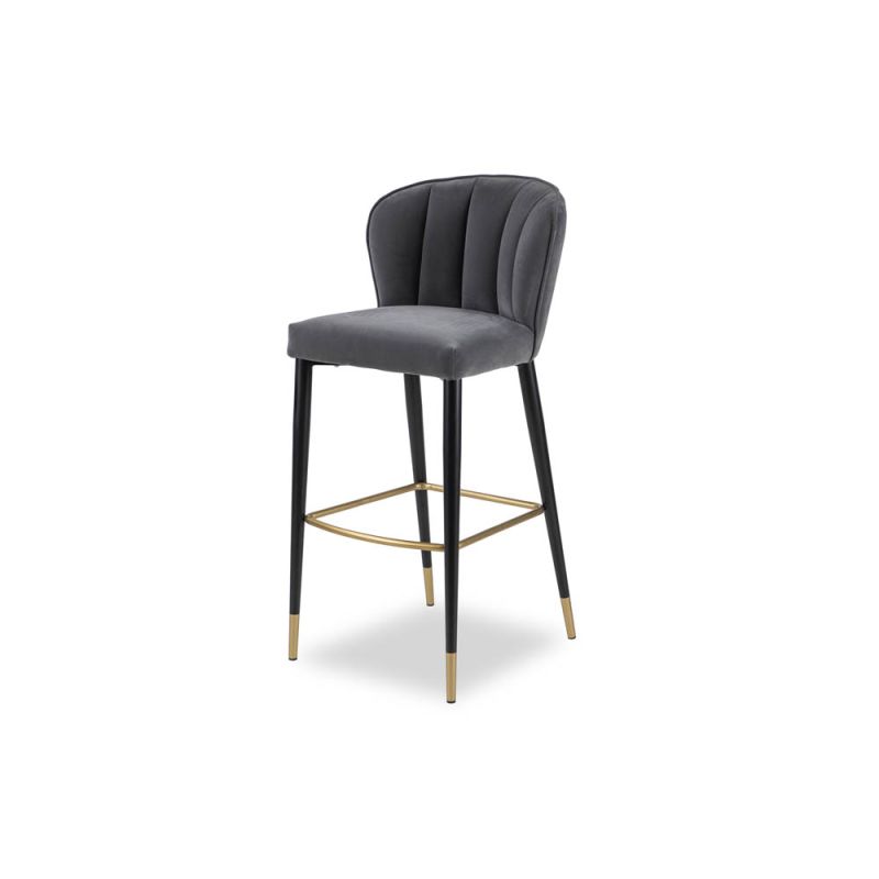 Fluted back bar stool with brass foot rest and brass caps