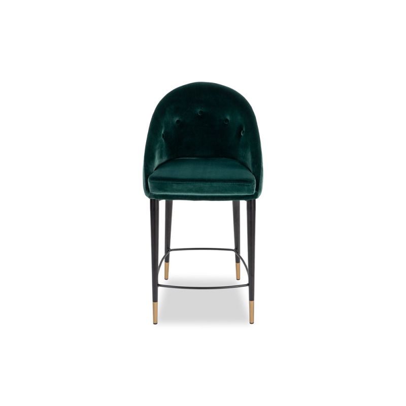 Classic round silhouette counter stool in deep green velvet