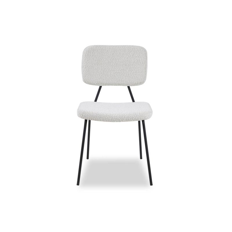 Elegant minimalist dining chair with black frame and boucle upholstered seat and back rest