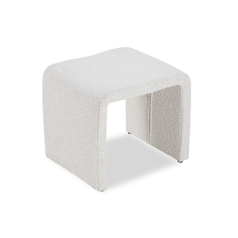 A stylish stool with a contemporary boucle sand upholstery 