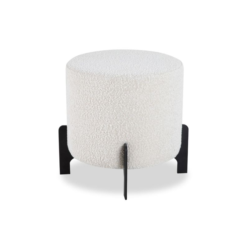 A contemporary stool with a beautiful boucle sand upholstery