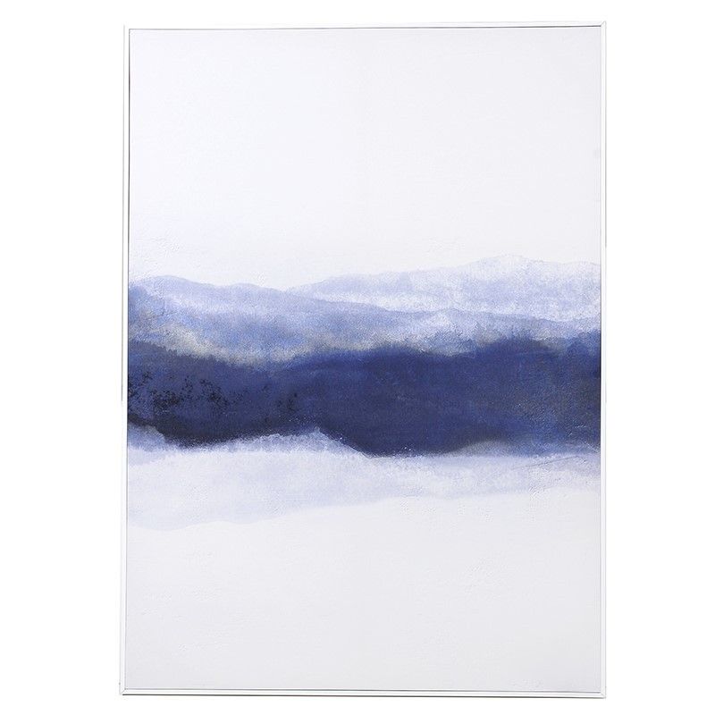 Blue abstract canvas with glossy white frame