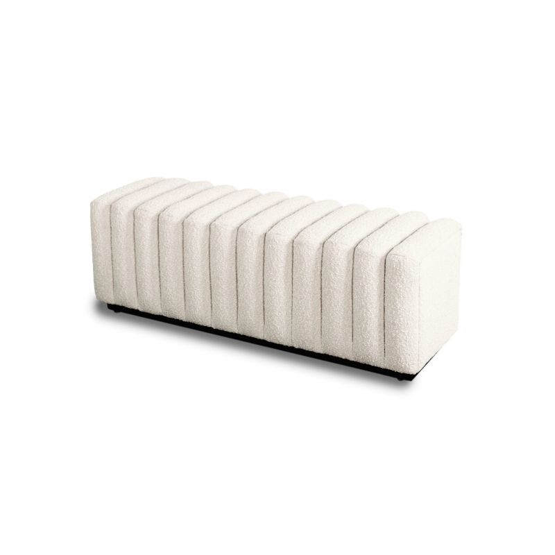 Cream boucle bench with channelled seat