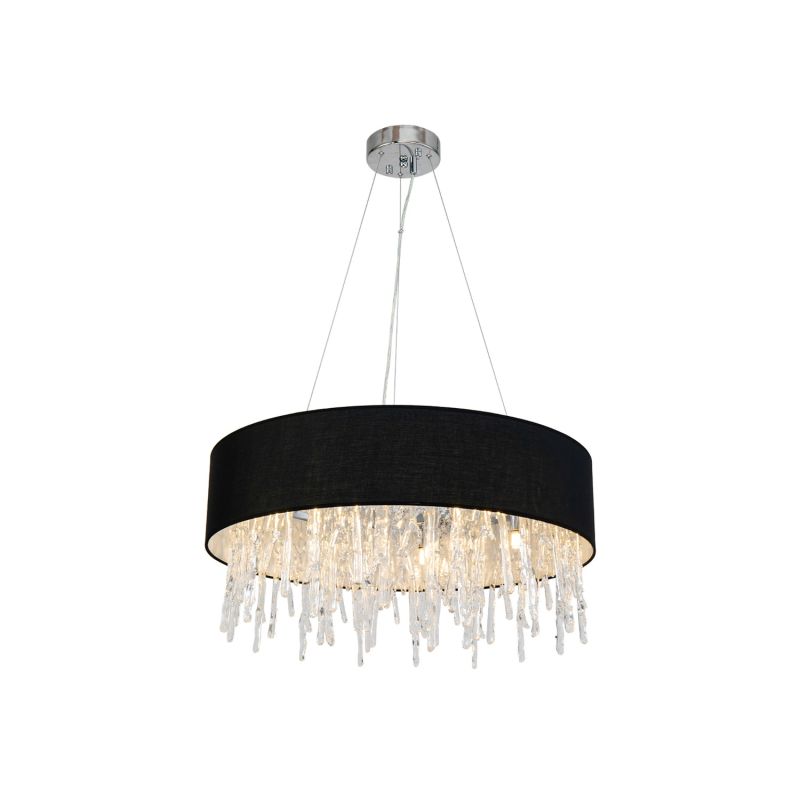 black shade ceiling light with glass drip style centre