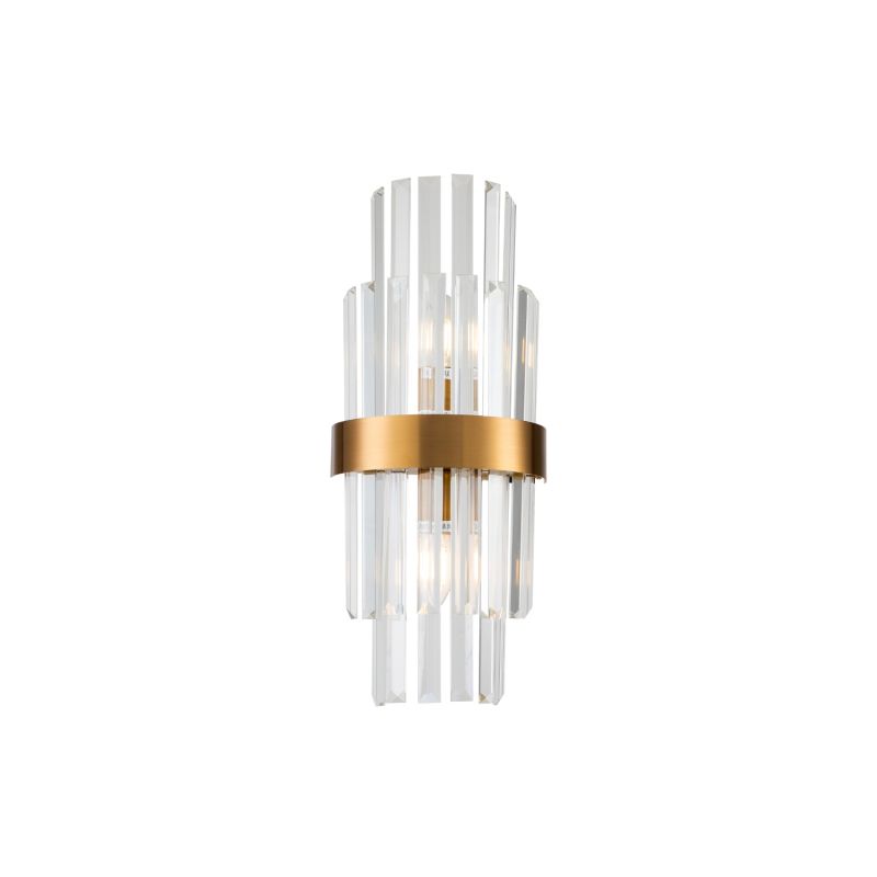 Layered glass rod wall lamp with brass ring around the middle