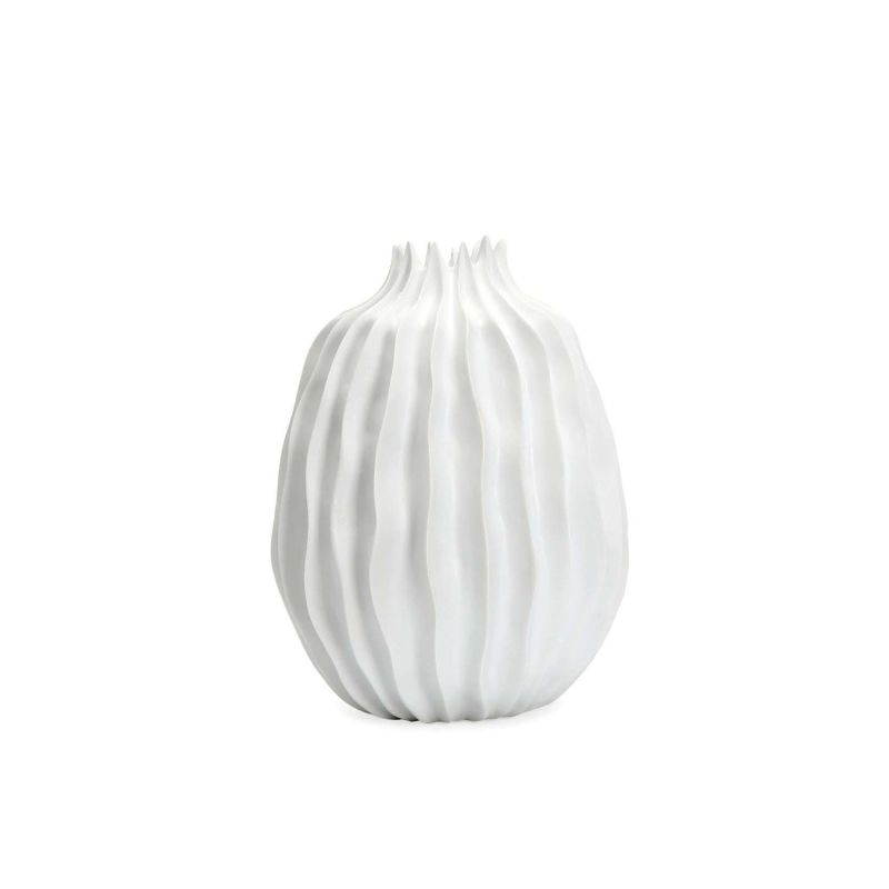 Ridged white vase with spiked top