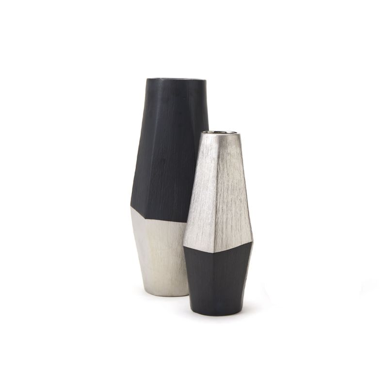 Geometric vase with matte black top and silvery base