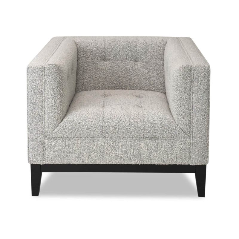 Boucle grey square chair with button-back effect