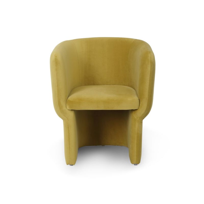 Mustard dining chair with cradling seat and back#