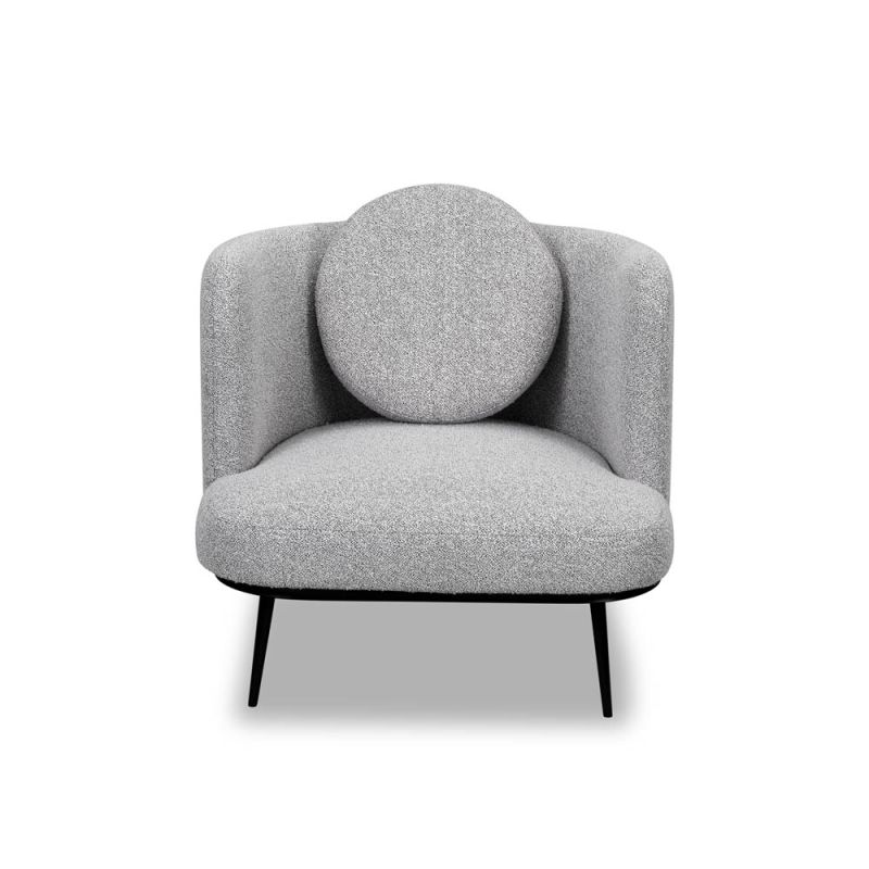 Grey chair with tall full wing back and accent cushion