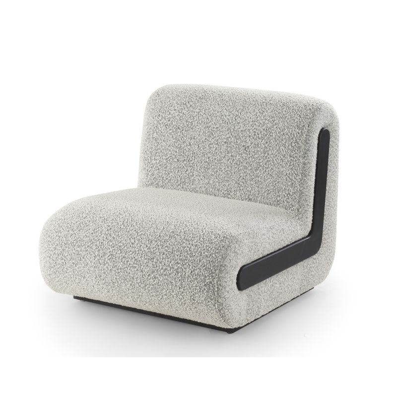 Boucle grey floor chair with black wooden frame