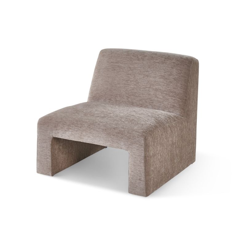 Brown chenille upholstered chair with plush backrest