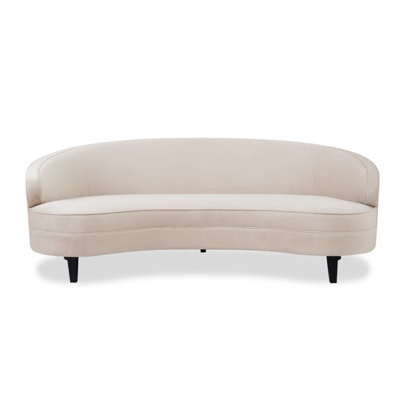 A contemporary curvaceous sofa with a luxury velvet upholstery